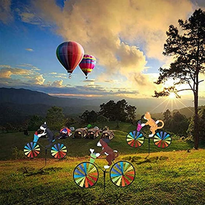 woobles Animal Bike Wind Spinner Decor, 3D Animal on Bike Windmill Wind Spinner Garden Lawn Yard Decor, Cat Dog On Bike Windmill Wind Spinner, Wind Spinners for Yard and Garden (Black Cat) - Image 3